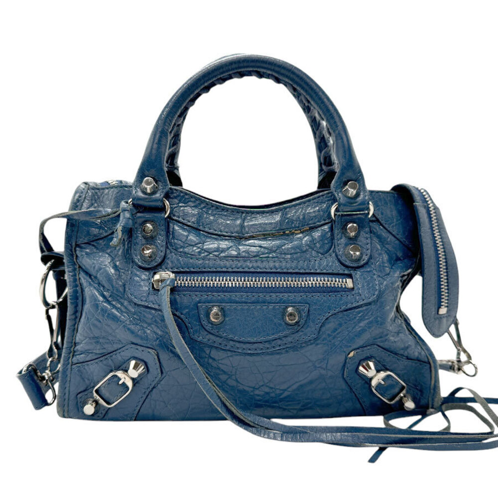 Balenciaga 2way Shoulder Bag City Leather Navy Blue